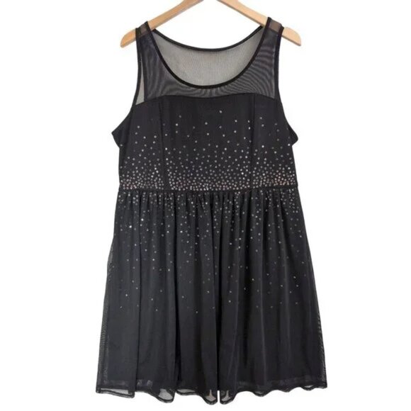 Lane Bryant Mesh Illusion Sequin Dress Womens 18 Black Fit & Flare Party Date - Picture 1 of 6